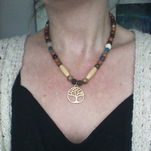 HP💫OOAK Beaded Gemstone Tree of Life Necklace - Picture 5 of 5